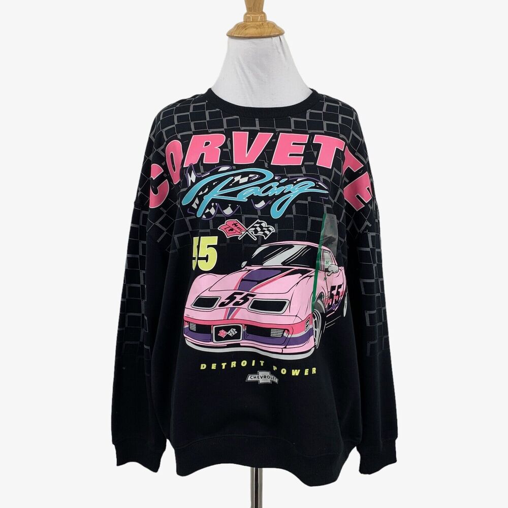 Corvette Racing Sweatshirt Womens M Medium Black Fleece Lined GM General Motors